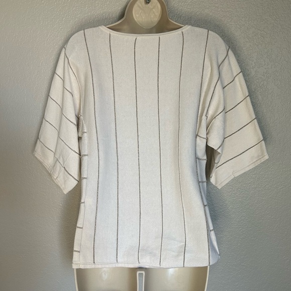 Chicos cream colored sweater with gold pin stripes size 8 - Picture 2 of 6